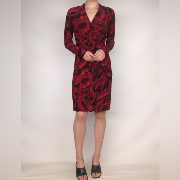 Norma Kamali‎ Feather Wrap Sheath Mini Stretch Dress Red Size M - Picture 1 of 9